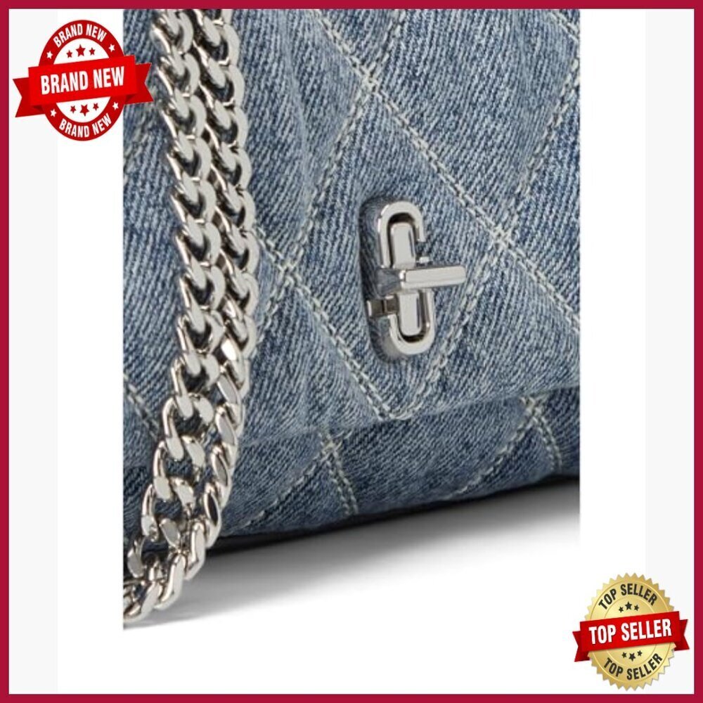 Quilted Denim Mini Bag with Adjustable Chain Strap, Turn-Lock Closure - Picture 4 of 4